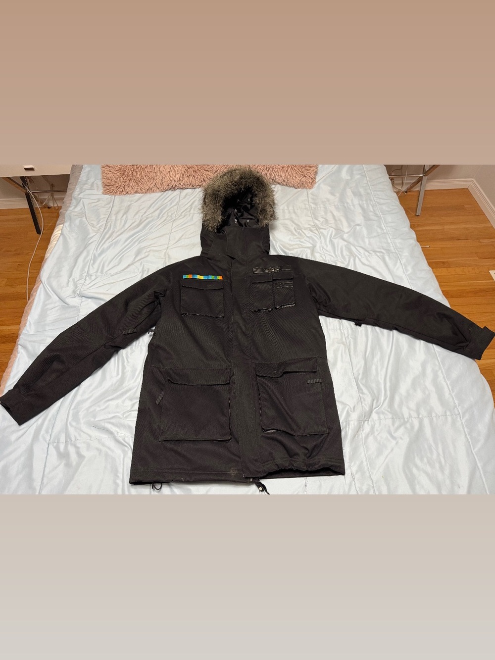 O'Neill Black Parka with Fur-Trim Hood